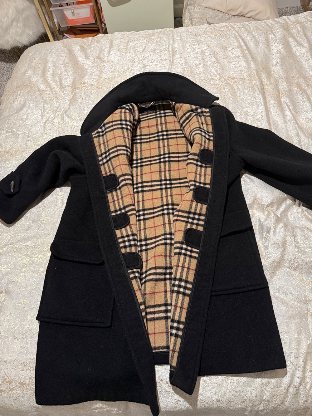 Burberry Black Duffle Coat with Signature Plaid Lining